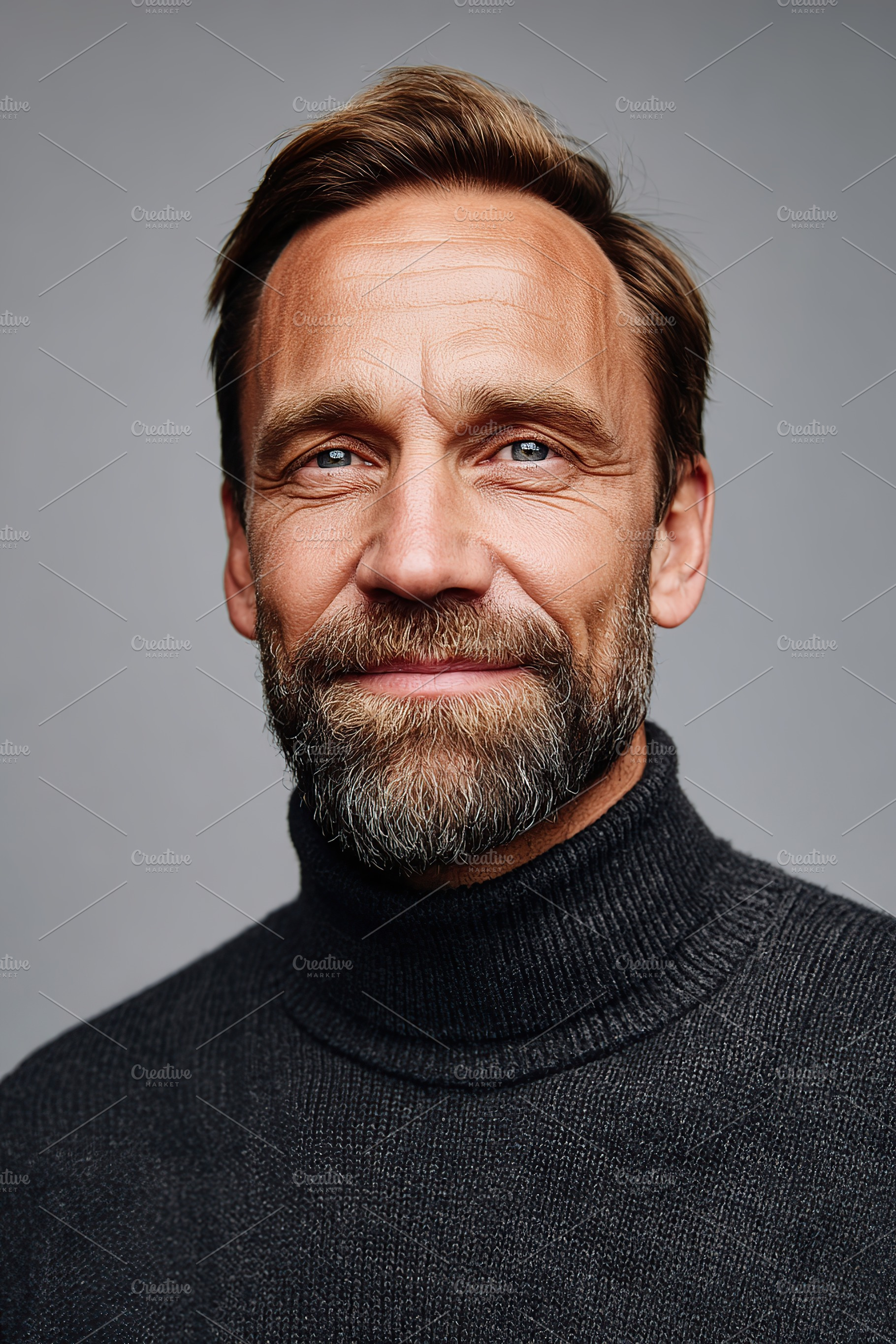Portrait of an attractive man with a beard in a studio setting wearing a dark s, a Person Photo by AlyaAnd