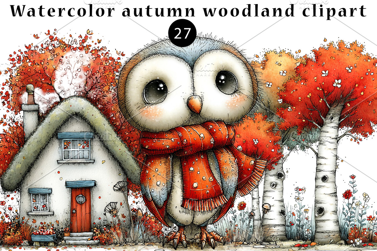 Watercolor autumn woodland clipart, a Seasonal Illustration by CreationArt (Photo 1 of 5)