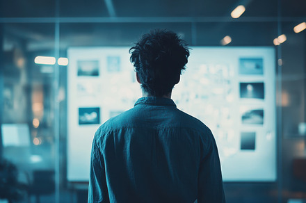 Person viewing illuminated display i, a Background Photo by Pixeness