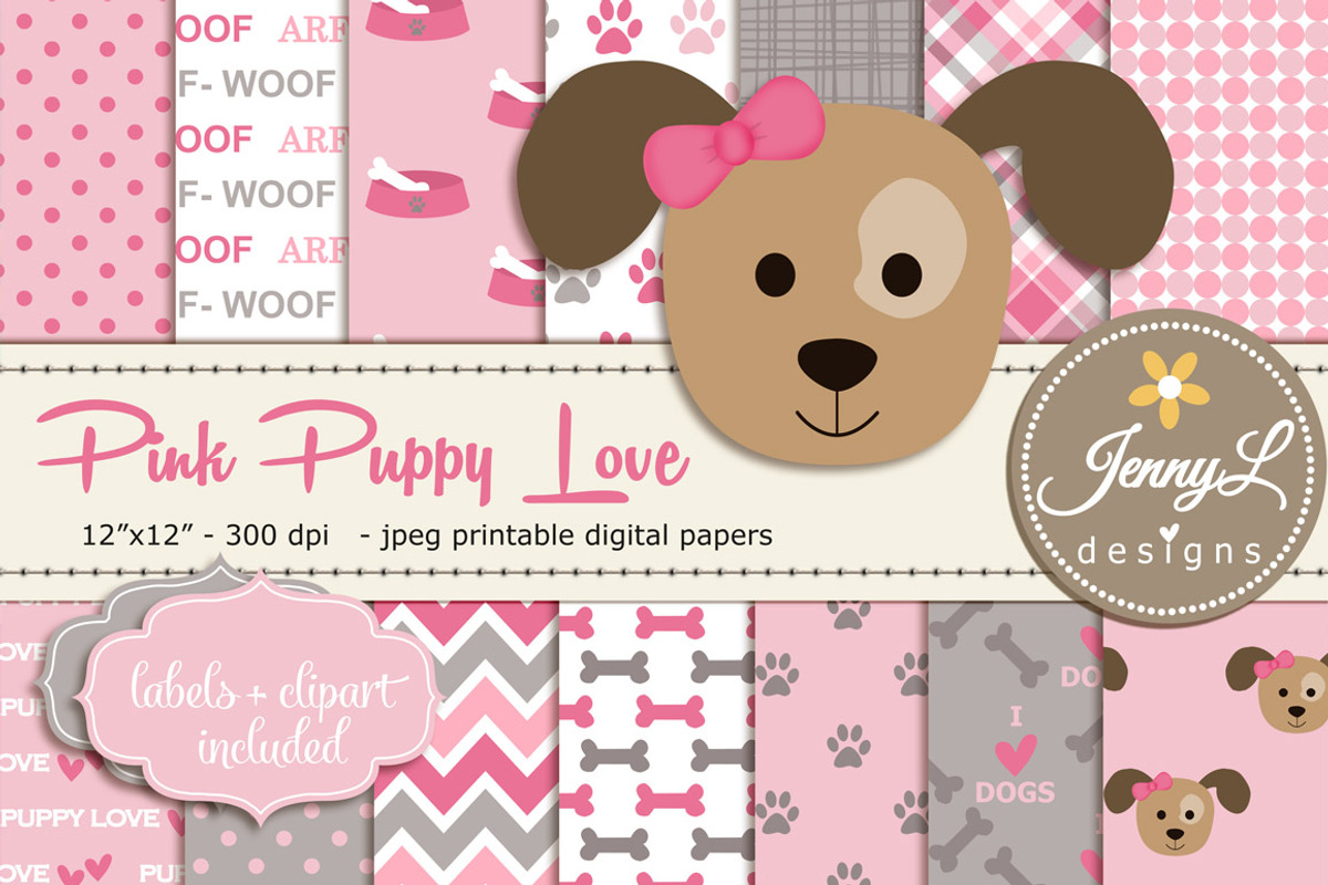 Girl Puppy Dog Digital Paper, a Pattern Graphic by JennyL Designs (Photo 1 of 5)