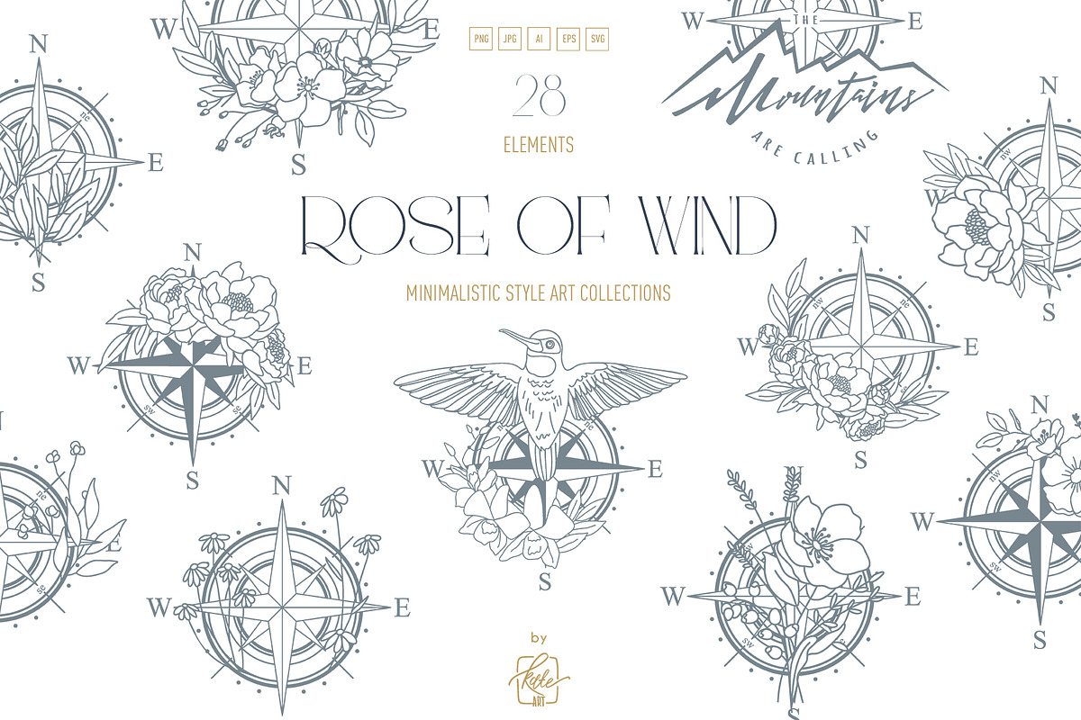ROSE OF WIND LINE ART, an Object Illustration by Kate Art (Photo 1 of 7)