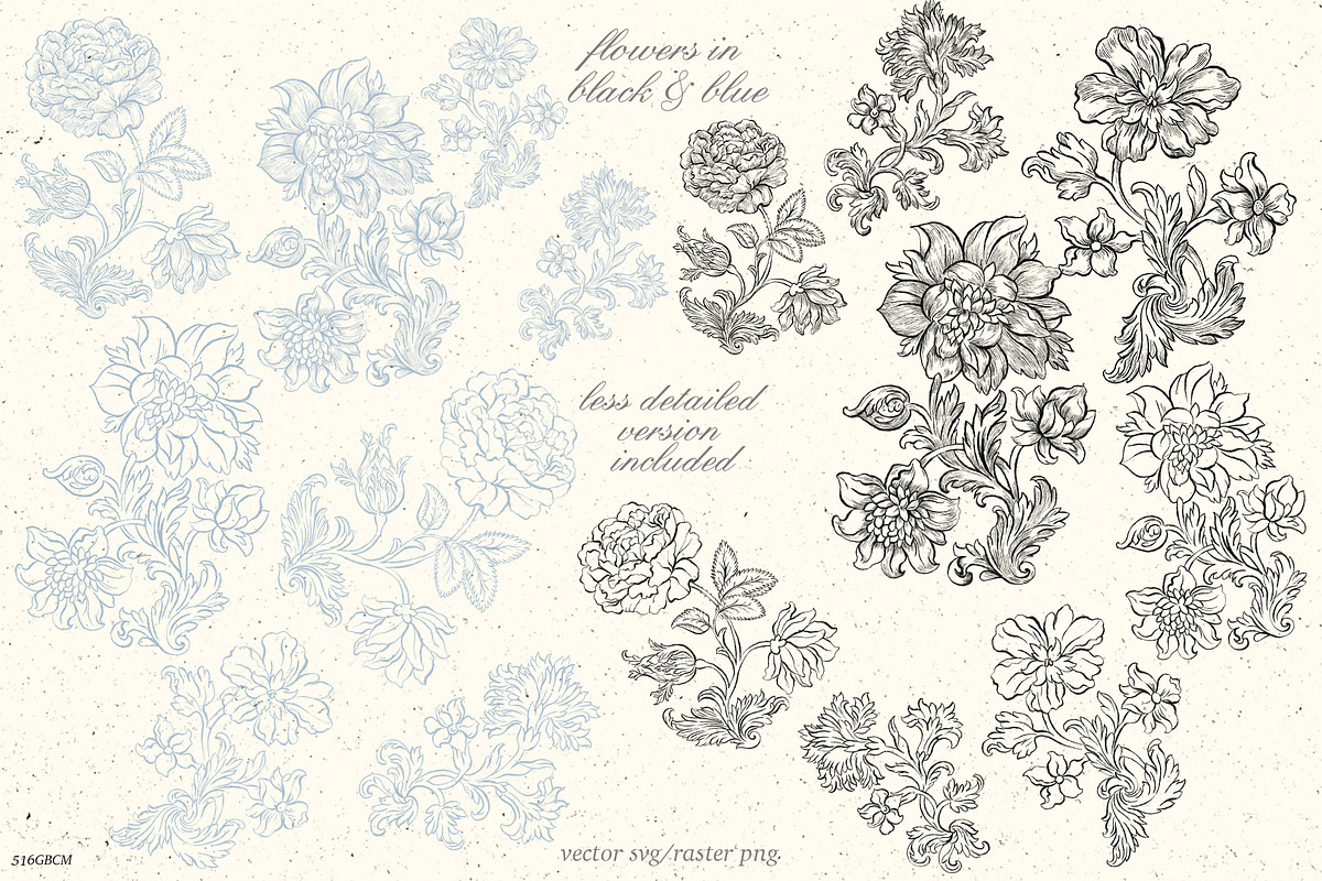 Baroque blue flowers, chinoiserie, a Decorative Illustration by GrafikBoutique (Photo 3 of 8)