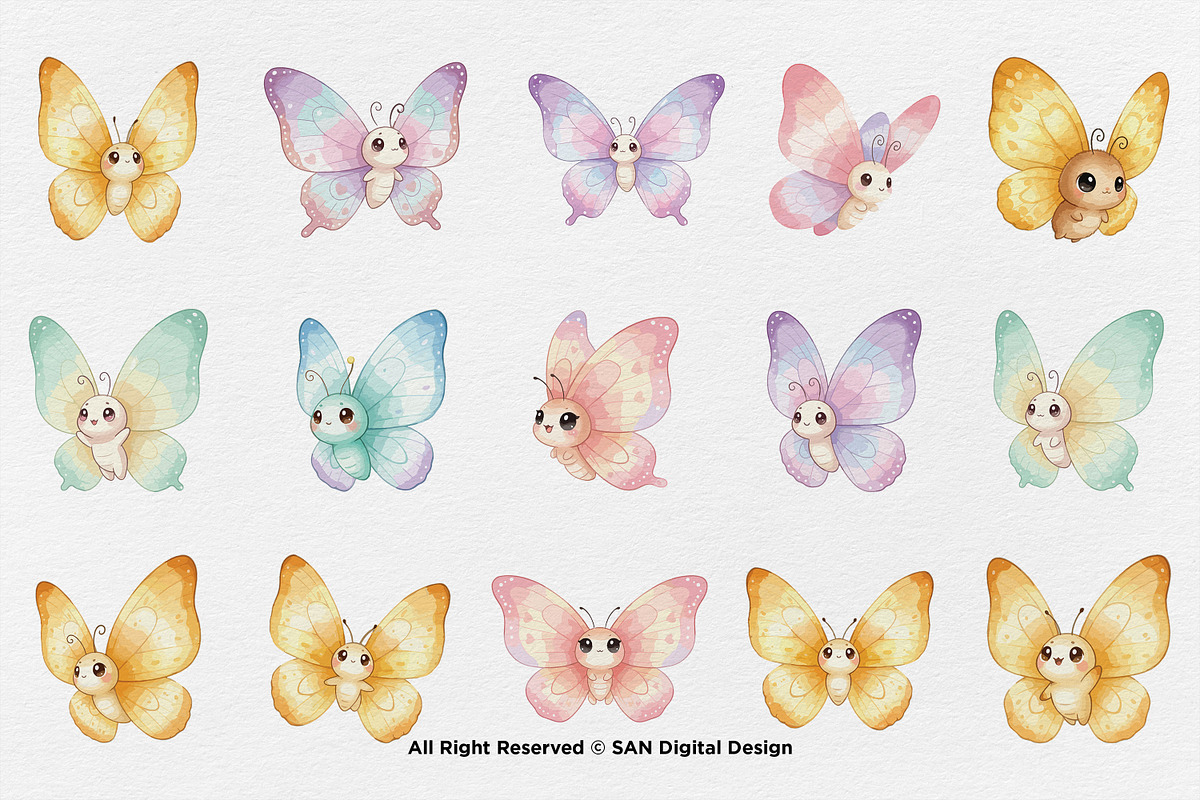 15 Bundle Watercolor Cute Butterfly, an Animal Illustration by Morspective (Photo 8 of 8)