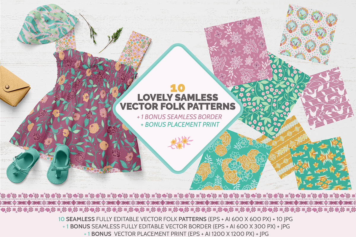 10 Seamless Vector Folk Patterns, a Pattern Graphic by Agnes Somogyi PATTERNS (Photo 1 of 6)