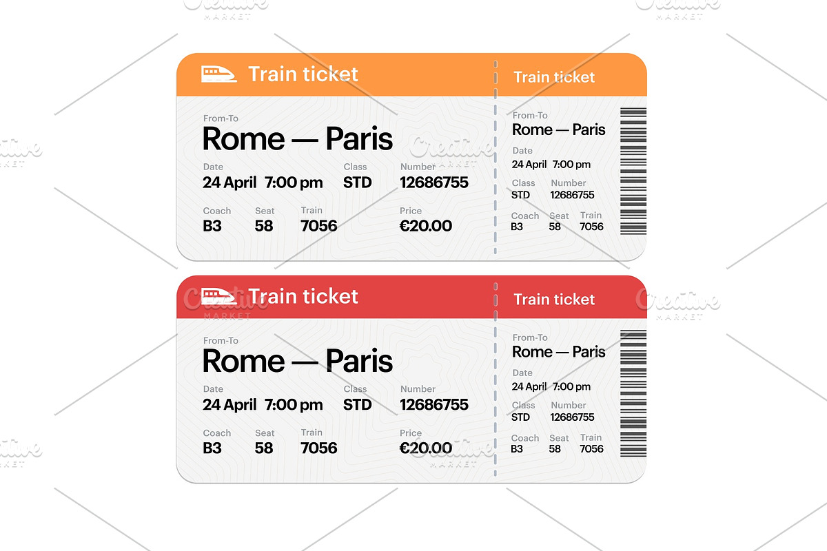 Set of the train boarding pass, a Transportation Illustration by Di Bronzino