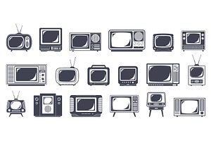 Retro tv silhouettes. Black and, an Object Illustration by YummyBuum