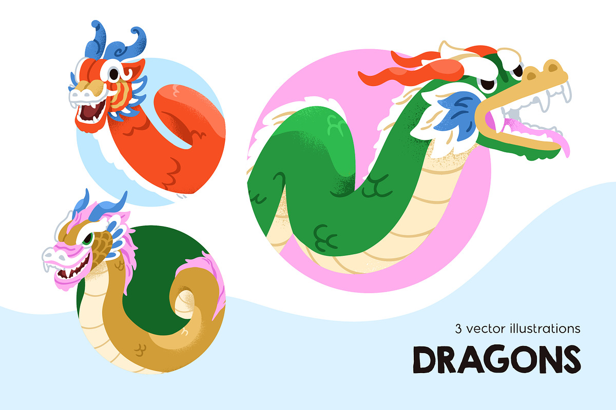 Chinese dragon mascot avatars set, an Animal Illustration by Good Studio (Photo 1 of 5)
