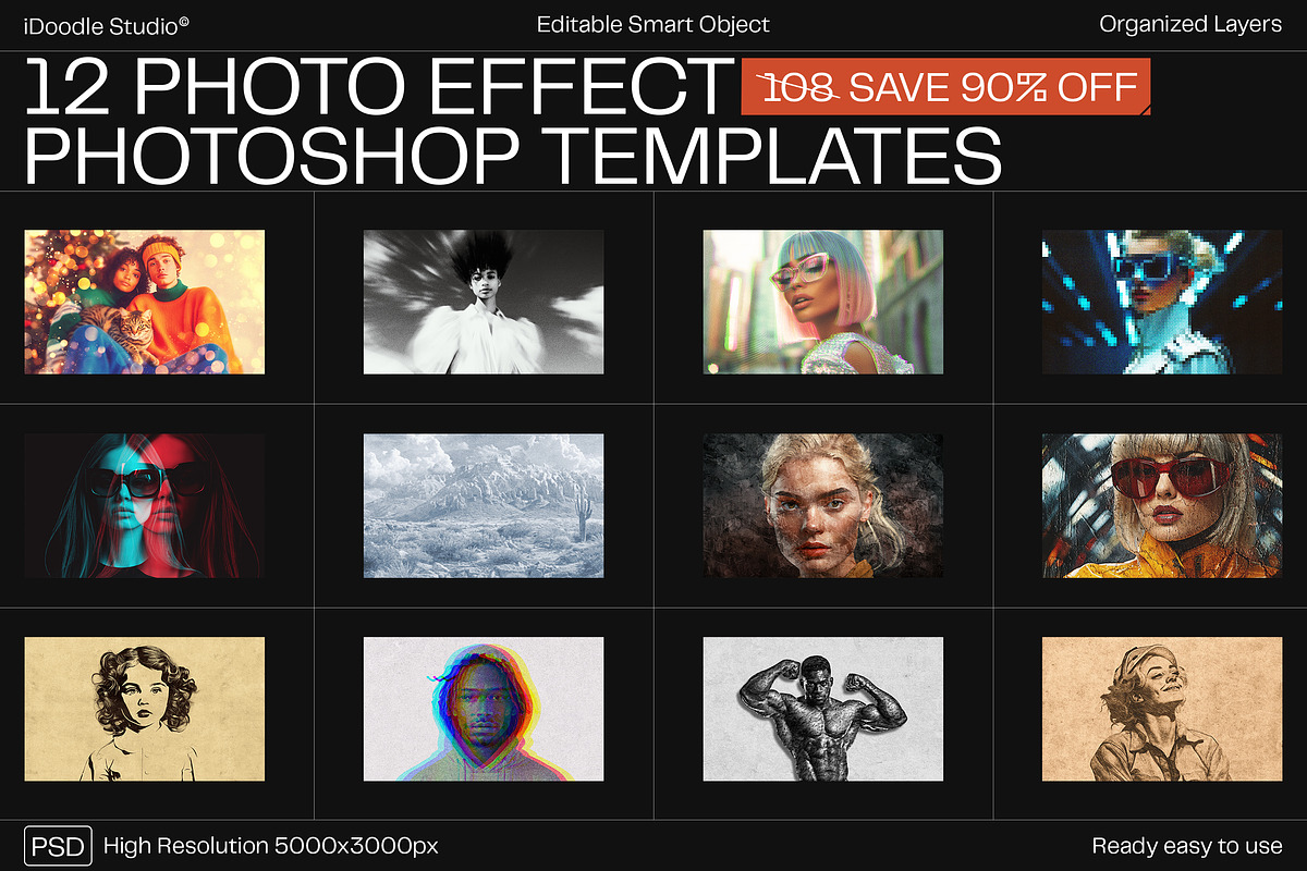 12 Photo Effect Templates, a Brushes & More by iDoodle Studio (Photo 1 of 6)