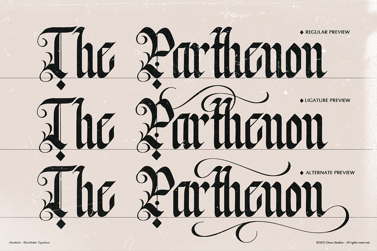 Menttalis | Blackletter Typeface, a Blackletter Font by Denustudios (Photo 4 of 12)
