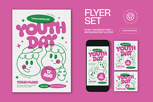 Pink Quirky Youth Day Flyer Set, a Flyer Template by graphicook
