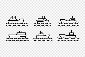 Set of stylized ship icons on water, an Icon by Toufiqul