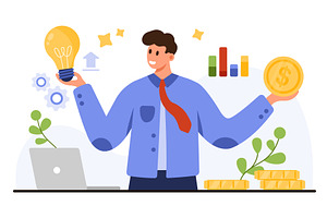 Businessman Monetizing Creative Idea, a Finance Illustration by Flashvector