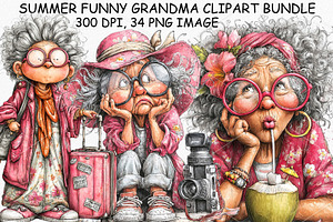Summer Funny Grandma Clipart PNG, a Seasonal Illustration by Canvas Craft