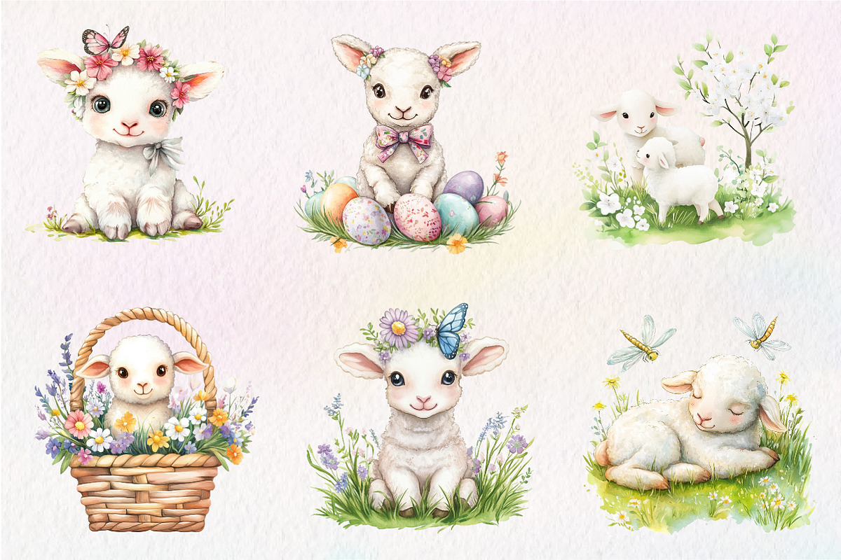 Watercolor Spring Floral Baby Lamb, an Illustration by CreationArt (Photo 8 of 9)