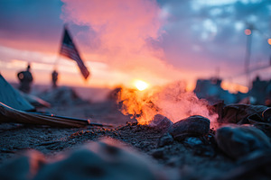 Quiet reflections at sunset after a fierce battle on the battlefield, an Abstract Photo by AlyaAnd