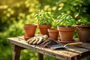 Basil Plants in Terracotta Pots, a Photo by rarrarorro