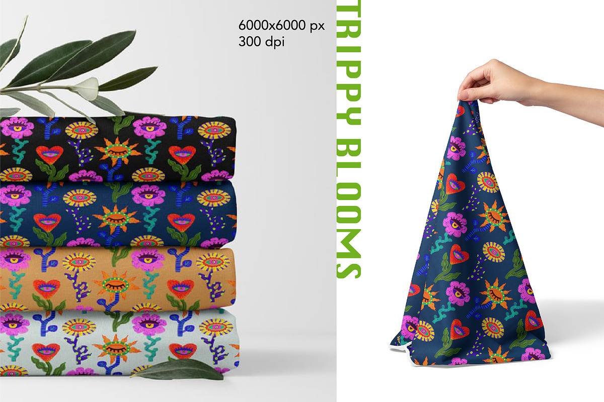 Trippy Blooms – Psychedelic Pattern, a Pattern Graphic by Alona Savchuk (Photo 3 of 7)
