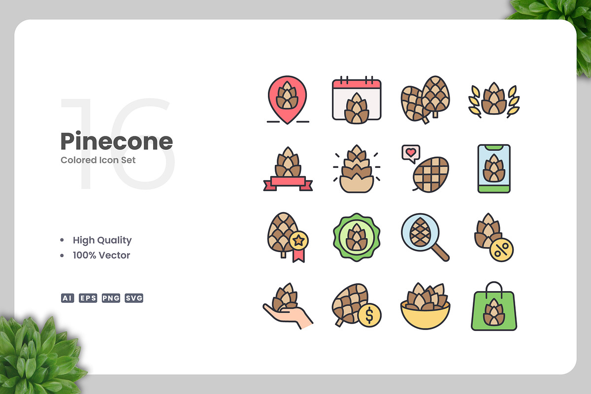 Pinecone Colored Icons, an Icon by Upnowgraphic