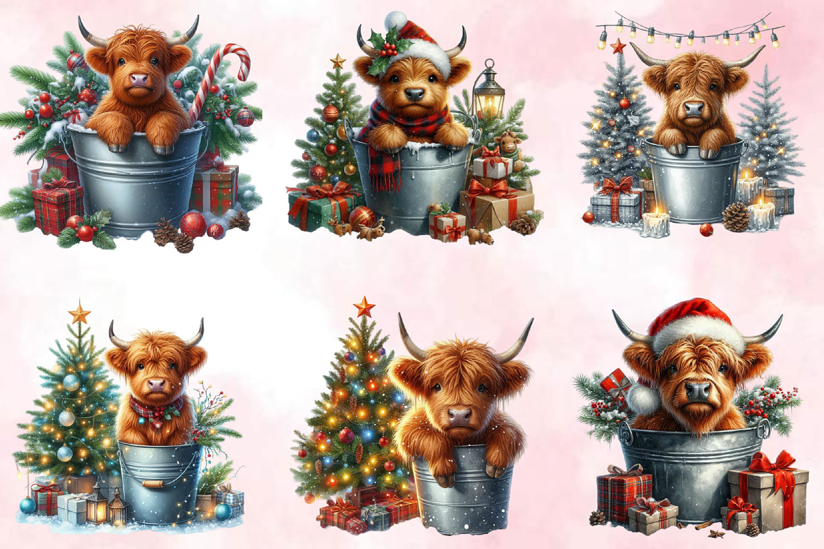 Cute Christmas Highland Cow  Sublima, an Illustration by SVGArt (Photo 2 of 3)