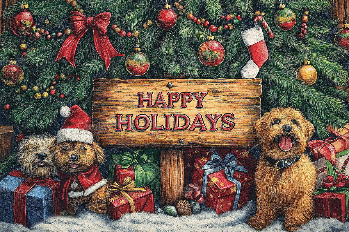Happy Holidays Dog Wall Art, an Animal Illustration by Art Paradise Studios