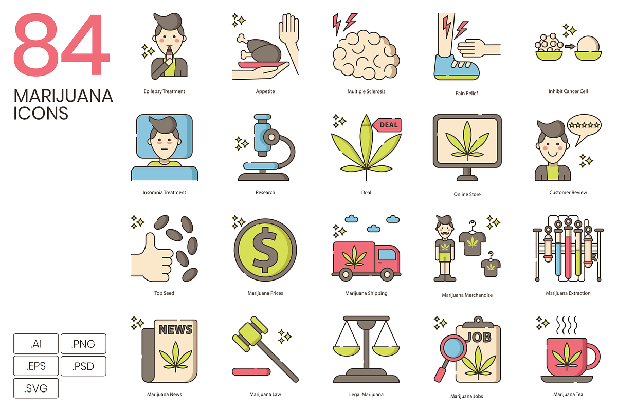 Marijuana Weed Icons | Hazel Series, an Outline Icon by Flat Icons