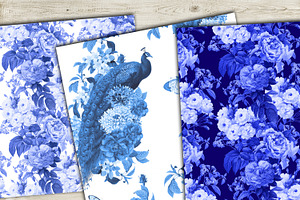 Blue Floral Digital Paper