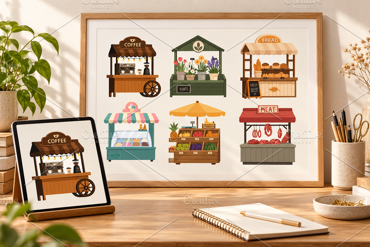 Street Shops Illustrations, an Object Illustration by alexdndz (Photo 1 of 3)