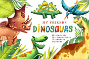 My Friends Dinosaurs - Clip Art Set, an Animal Illustration by Mashamashastu (Thumbnail 1 of 12)