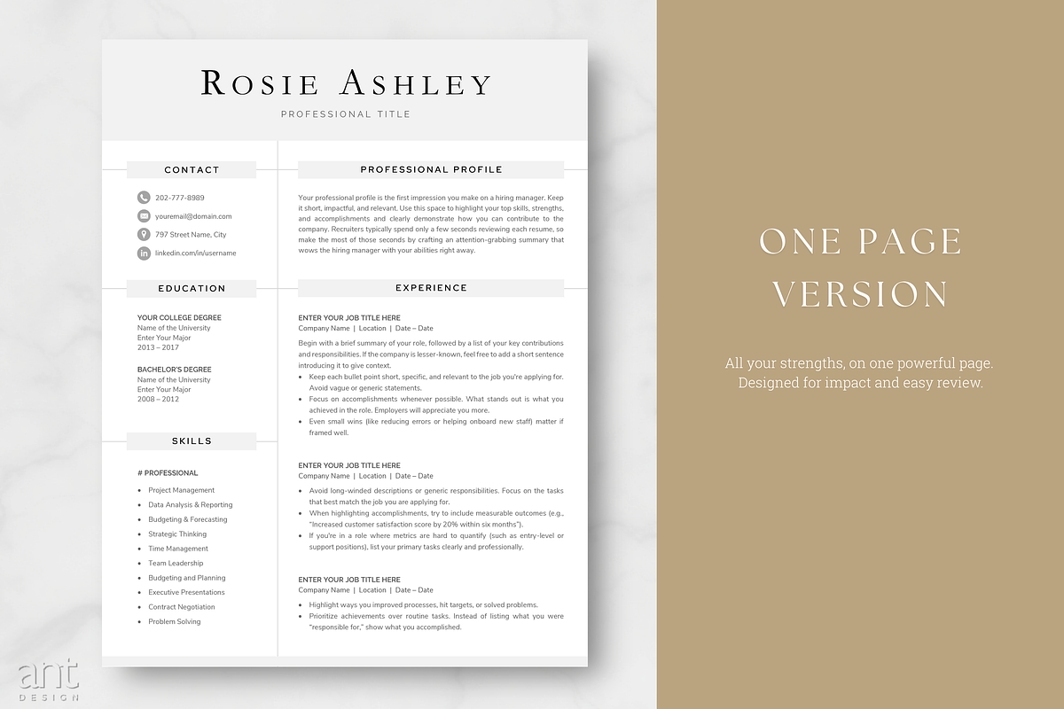 Modern Resume Template - Rosie, a Resume Template by AntDesignStudio (Photo 2 of 9)