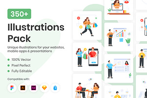 350+ Illustrations Pack, a Duotone Icon by Brickclay