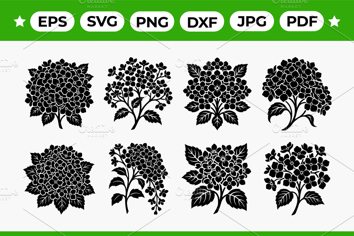 Hydrangea Flower Silhouette Pack, an Object Graphic by Artonix (Photo 1 of 3)
