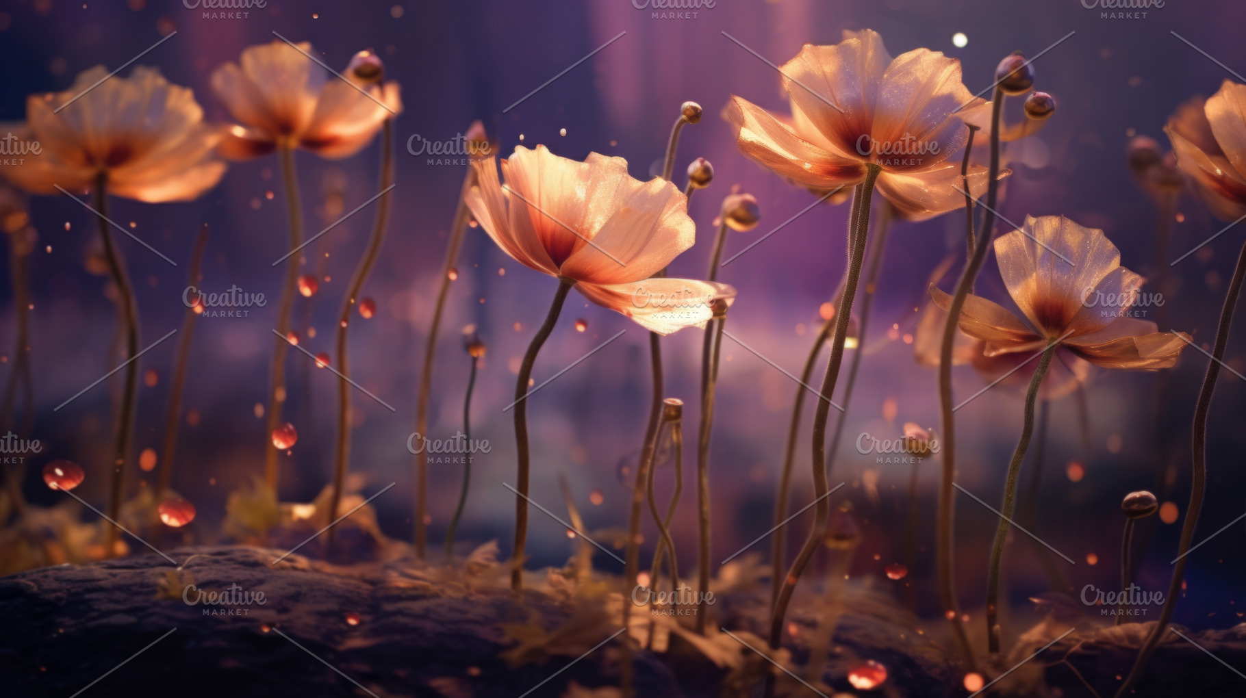 Ethereal underwater scene featuring delicate blossoms drifting amidst the seren, an Abstract Photo by Natalia Klenova's Shop