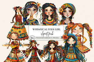 WHIMSICAL FOLK GIRL CLIPART PACK