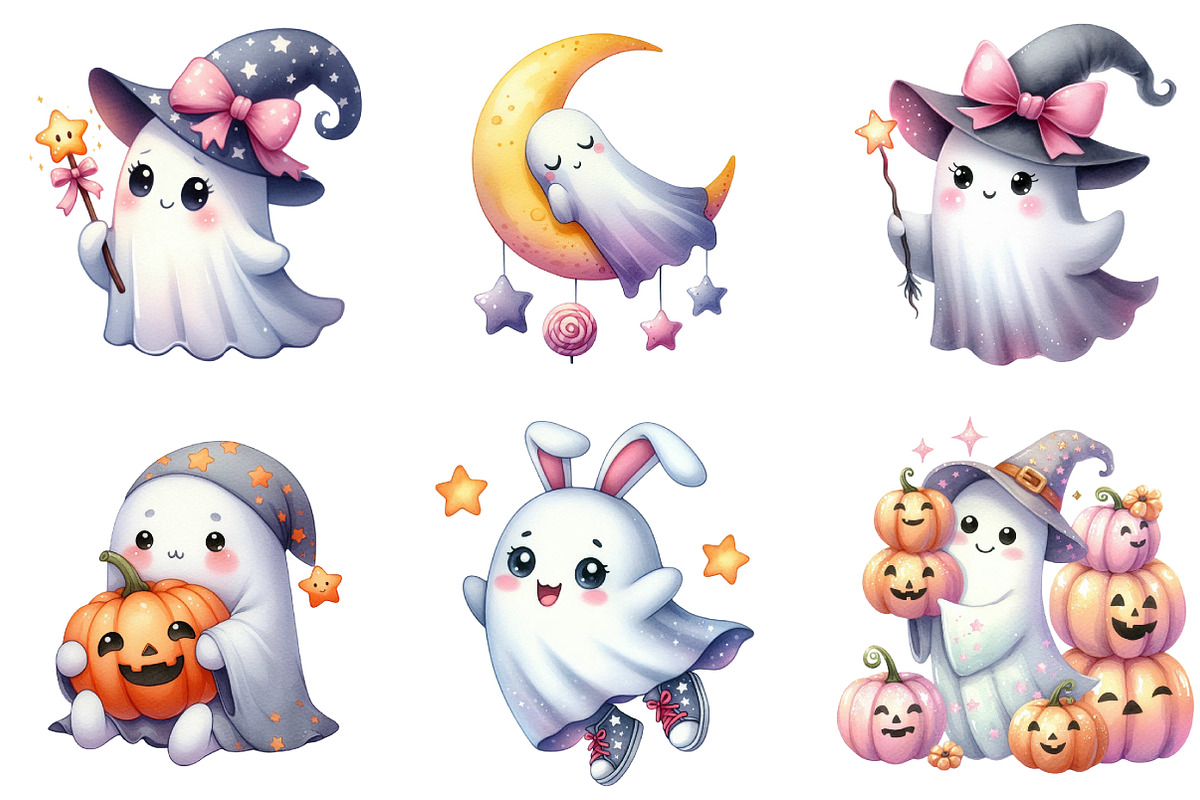 Watercolor Halloween Cute Ghost, an Illustration by DreamArtGraphic (Photo 2 of 5)