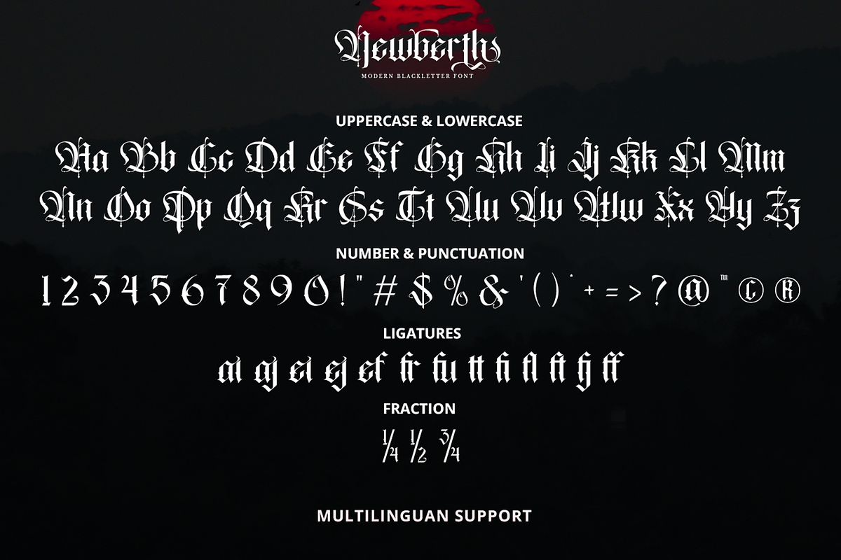 Newberth - Modern Blackletter Font, a Blackletter Font by Pixesia Studio (Photo 9 of 11)