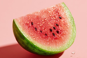 Watermelon slice on pink background, a Food & Drink Photo by AlyaAnd