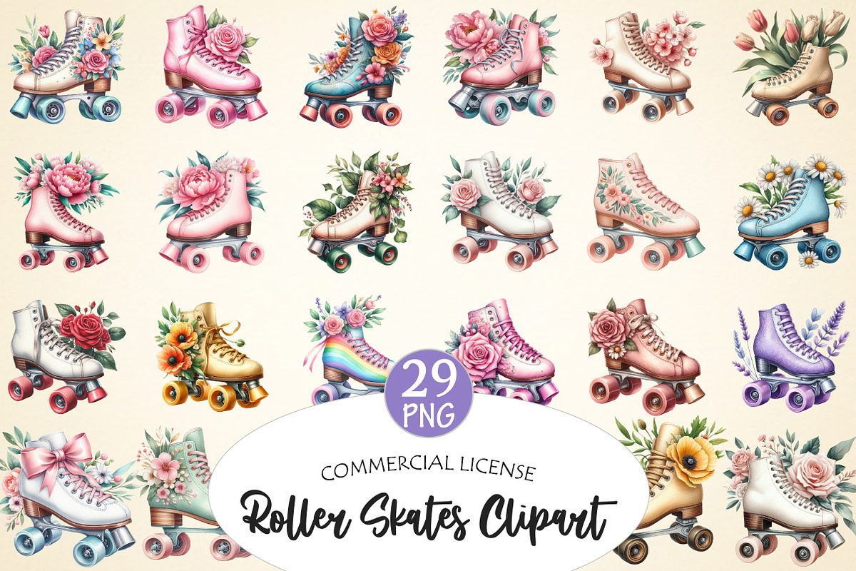 Roller Skates with Flowers Clipart, a Seasonal Illustration by Daily ...