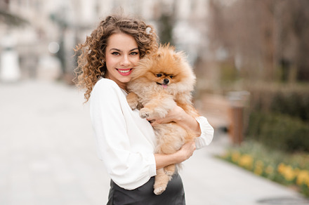 Girl with puppy dog outdoor, a Person Photo by morrowlight