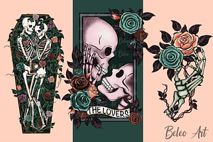 Skeleton Love With Roses PNG