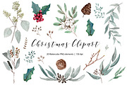 Christmas Watercolor Clipart Set, a Seasonal Illustration by Anis Illustration (Thumbnail 1 of 2)