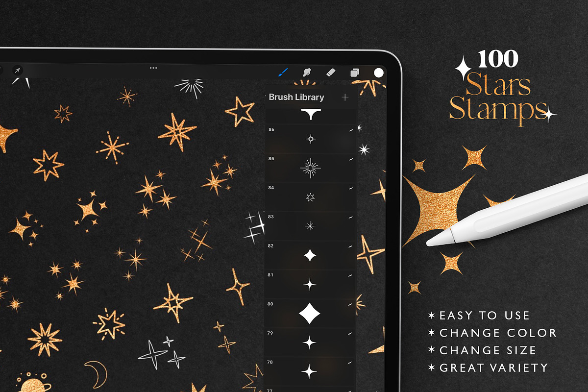 100 Procreate Stars Stamps, a Brush Add-On by RadekBroz (Photo 2 of 7)