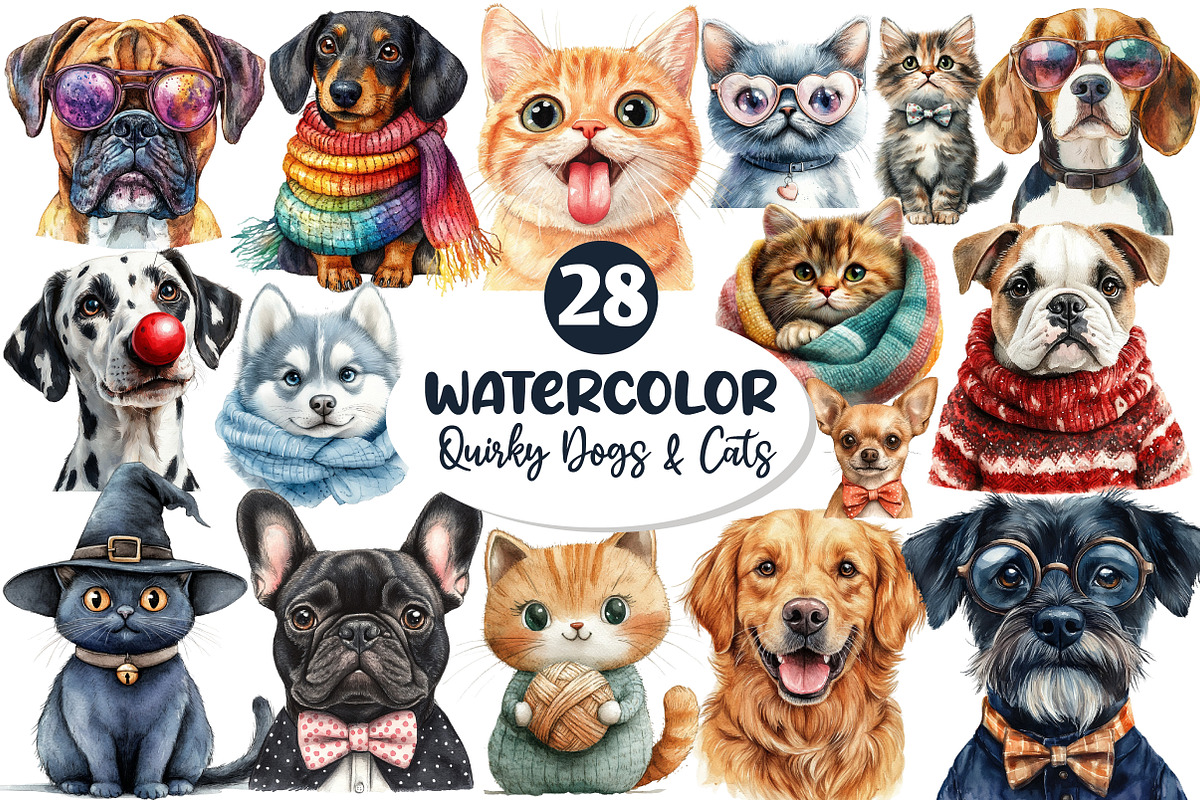 Quirky Dog & Cat Sublimation Bundle, an Illustration by Dream Creation (Photo 1 of 6)