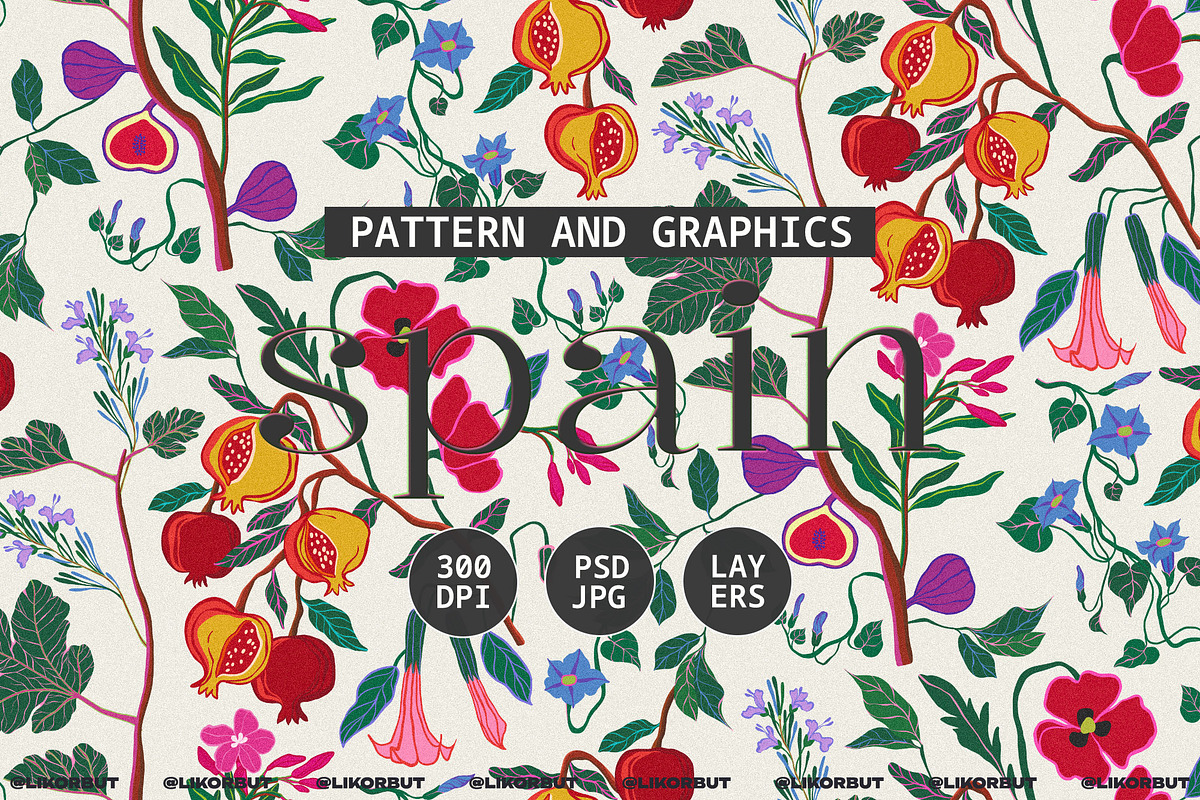 Spanish Botanical Floral Pattern, a Pattern Graphic by likorbut (Photo 1 of 12)
