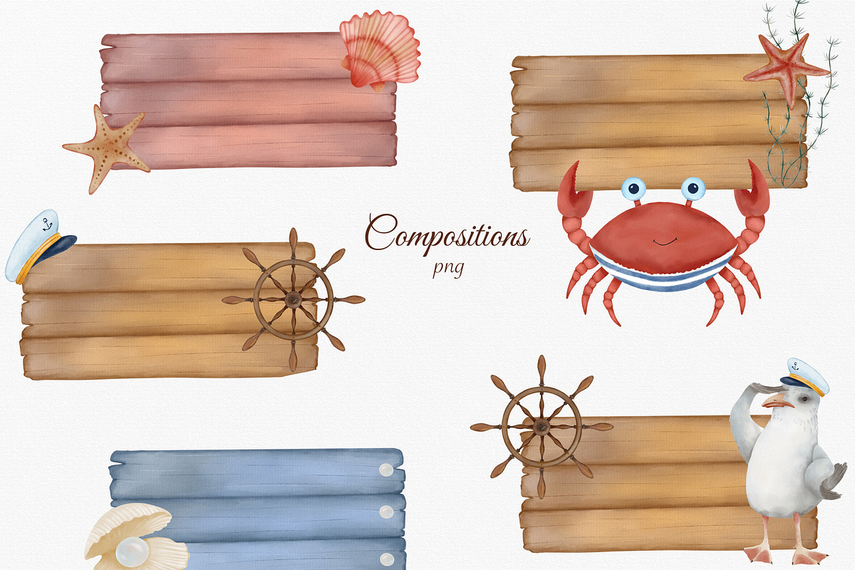 Nautical Watercolor Sea Clipart, an Animal Illustration by ZabolotnaArt (Photo 10 of 13)
