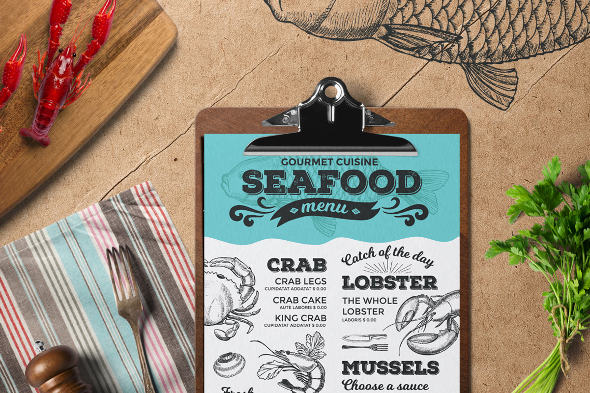 FREE! Trifold + Seafood Menu, a Brochure Template by BarcelonaShop (Photo 3 of 4)