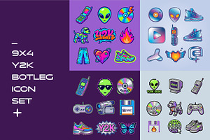9x4 y2k botleg icon set, an Emoji Icon by Aftershift