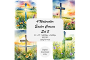 Watercolor Easter Cross, Set 2, a Decorative Illustration by Kat's Artful Creations (Thumbnail 1 of 9)