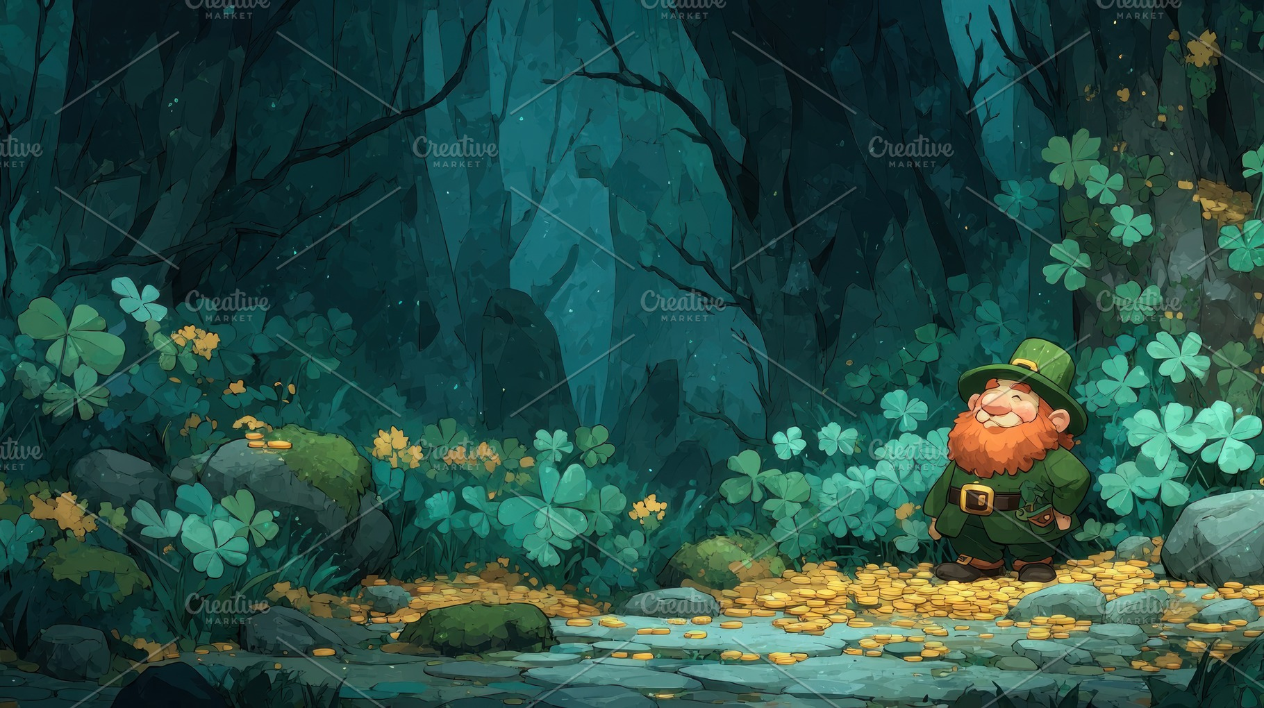 Smiling leprechaun standing in a magical forest surrounded by cl, a Nature Photo by José Manuel Gelpi