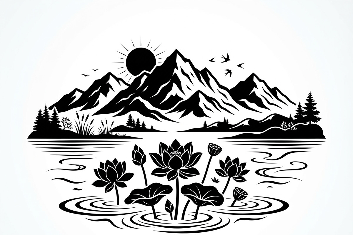 60 Lotus Mountain Harmony Silhouette, an Empty State Illustration by Amazin_art (Photo 23 of 31)