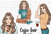 Coffee Lover Girls Clipart, a Person Illustration by GlamArtZhanna (Thumbnail 1 of 3)